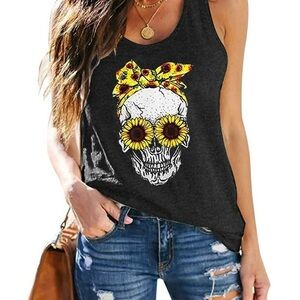 Sunflower Skull Graphic Tank Top
